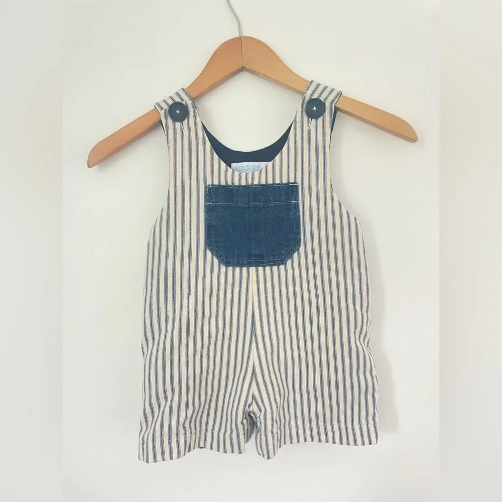 Room to Roup Baby Blue white Lined overalls striped denim Button Overalls Sz 18m
